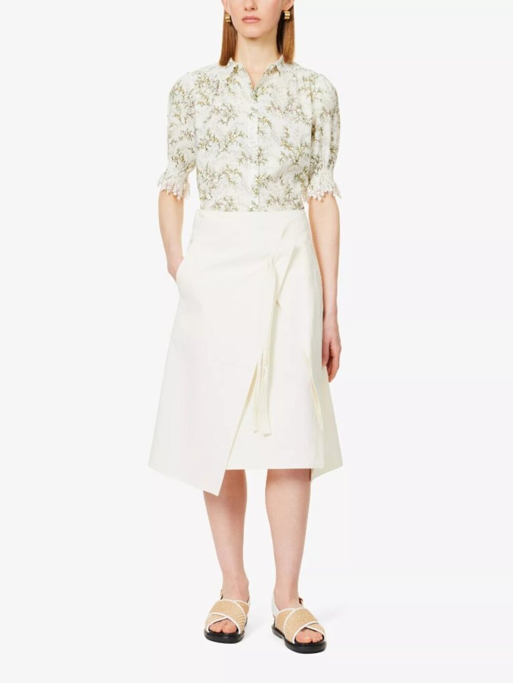 ME+EM Botanical Print Lace Accent Blouse Top UK12 US 8 - Picture 2 of 9